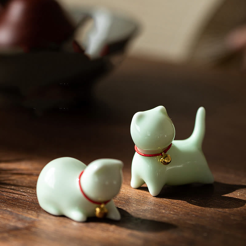 Buddha Stones ​​Mini süße stehend liegend Katze Tee Haustier Keramik Home Schreibtisch Figur Dekoration - image 1