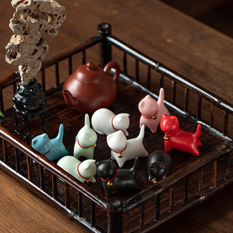 Buddha Stones ​​Mini süße stehend liegend Katze Tee Haustier Keramik Home Schreibtisch Figur Dekoration - image 2