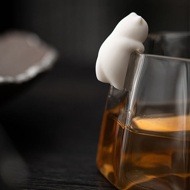 Buddha Stones ​​Mini Hängen Weiße Katze Tee Haustier Keramik Hause Schreibtisch Figur Dekoration - image 6