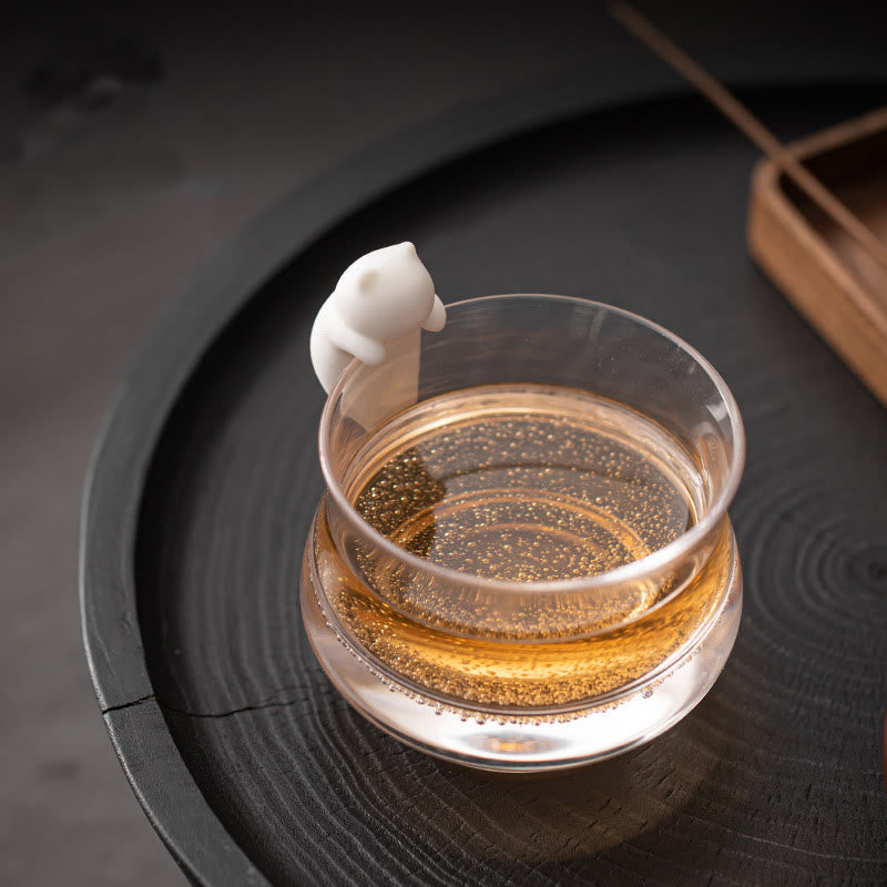 Buddha Stones ​​Mini Hängen Weiße Katze Tee Haustier Keramik Hause Schreibtisch Figur Dekoration - Kleine Hängekatze 2 x 1,8 x 3,6 cm - image 0