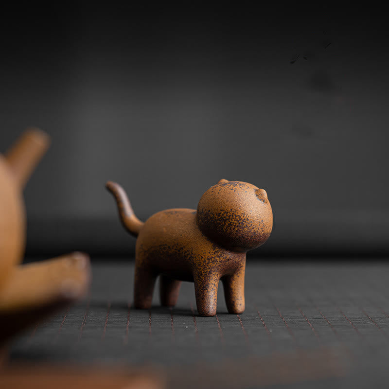 Buddha Stones ​​Mini Stehend Katze Feng Shui Frosch Kröte Tee Haustier Keramik Hause Schreibtisch Figur Dekoration - Stehende Katze 10,2 x 3,3 x 6,3 cm - image 0
