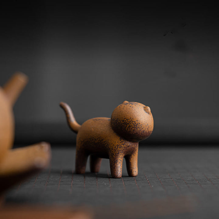 Buddha Stones ​​Mini Stehend Katze Feng Shui Frosch Kröte Tee Haustier Keramik Hause Schreibtisch Figur Dekoration - Stehende Katze 10,2 x 3,3 x 6,3 cm - image 0