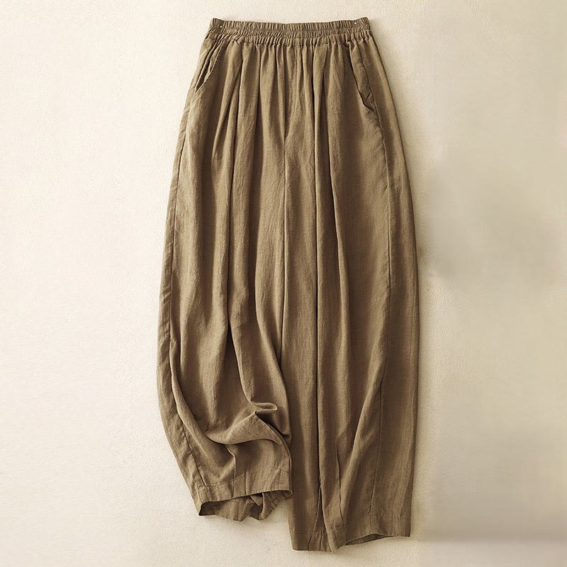 Buddha Stones Unifarbene Karottenhose aus Baumwollleinen mit elastischem Bund und Taschen - Dunkelgoldenrod - US8-10, UK/AU12-14, EU40-42 (2XL) - image 0