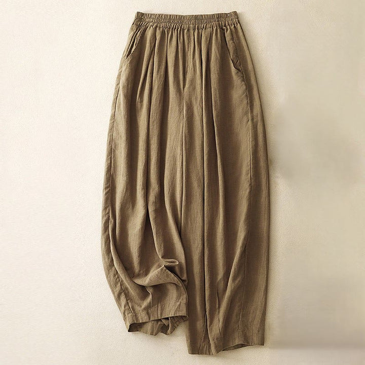 Buddha Stones Unifarbene Karottenhose aus Baumwollleinen mit elastischem Bund und Taschen - Dunkelgoldenrod - US8-10, UK/AU12-14, EU40-42 (2XL) - image 0