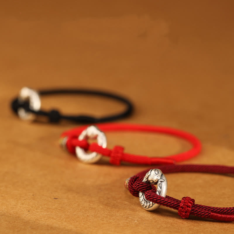 Armband mit Buddha Stones, rote Schnur, 999 Sterlingsilber, Peace-Schnalle, Münze, Jahr der Schlange