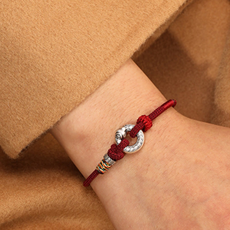 Armband mit Buddha Stones, rote Schnur, 999 Sterlingsilber, Peace-Schnalle, Münze, Jahr der Schlange