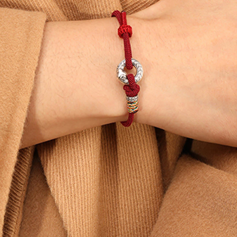 Armband mit Buddha Stones, rote Schnur, 999 Sterlingsilber, Peace-Schnalle, Münze, Jahr der Schlange