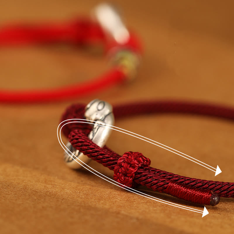 Armband mit Buddha Stones, rote Schnur, 999 Sterlingsilber, Peace-Schnalle, Münze, Jahr der Schlange