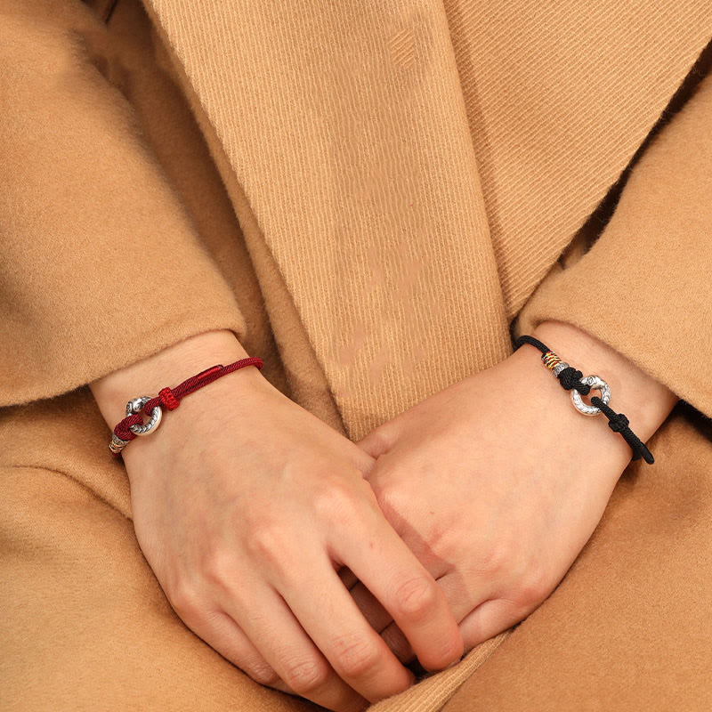 Armband mit Buddha Stones, rote Schnur, 999 Sterlingsilber, Peace-Schnalle, Münze, Jahr der Schlange