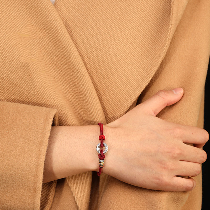 Armband mit Buddha Stones, rote Schnur, 999 Sterlingsilber, Peace-Schnalle, Münze, Jahr der Schlange