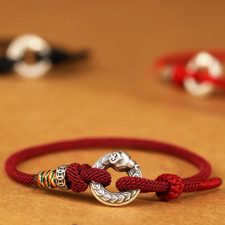 Armband mit Buddha Stones, rote Schnur, 999 Sterlingsilber, Peace-Schnalle, Münze, Jahr der Schlange