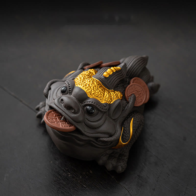 Buddha Stones, Feng Shui, Frosch, Kröte, Kupfermünzen, Keramik, lila Ton, Reichtum, Heim-Tee-Haustier, Figur, Dekoration - Goldene Kröte 11 x 8 x 6,3 cm - image 1