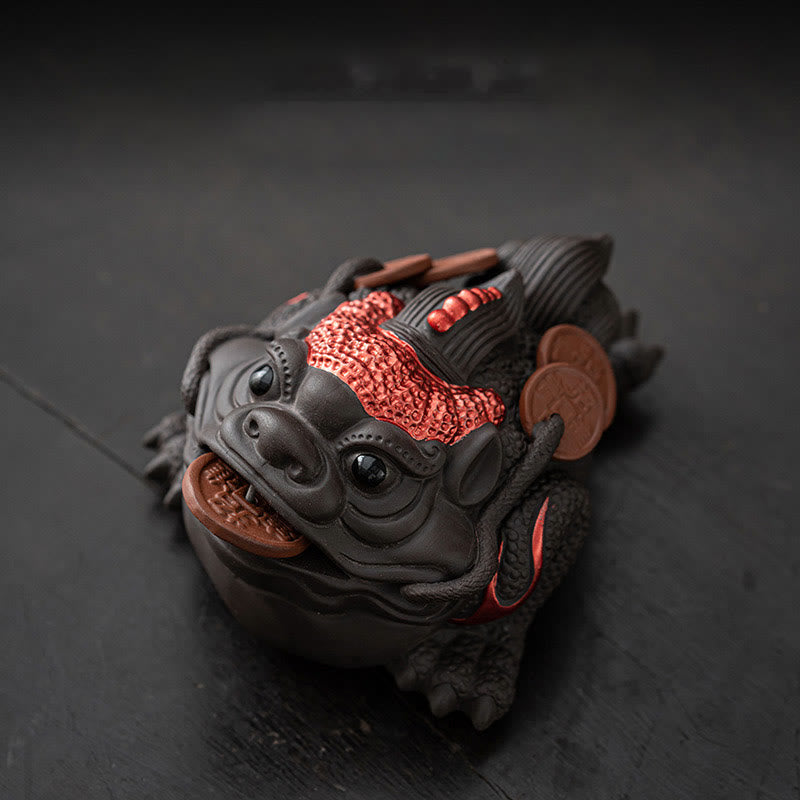 Buddha Stones, Feng Shui, Frosch, Kröte, Kupfermünzen, Keramik, lila Ton, Reichtum, Heim-Tee-Haustier, Figur, Dekoration - Rote Kröte 11 x 8 x 6,3 cm - image 11