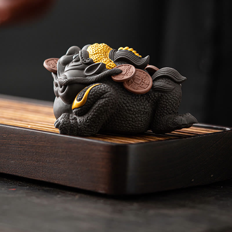 Buddha Stones, Feng Shui, Frosch, Kröte, Kupfermünzen, Keramik, lila Ton, Reichtum, Heim-Tee-Haustier, Figur, Dekoration - image 6