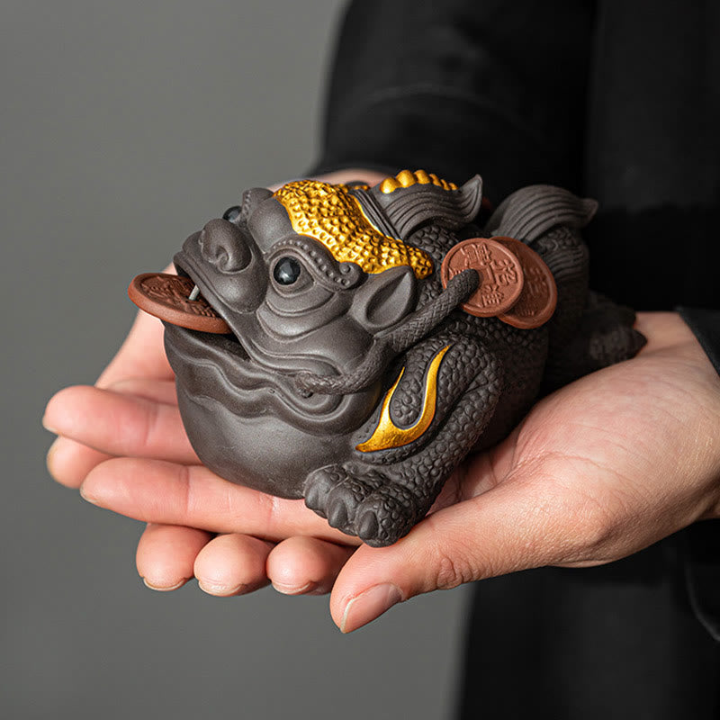 Buddha Stones, Feng Shui, Frosch, Kröte, Kupfermünzen, Keramik, lila Ton, Reichtum, Heim-Tee-Haustier, Figur, Dekoration