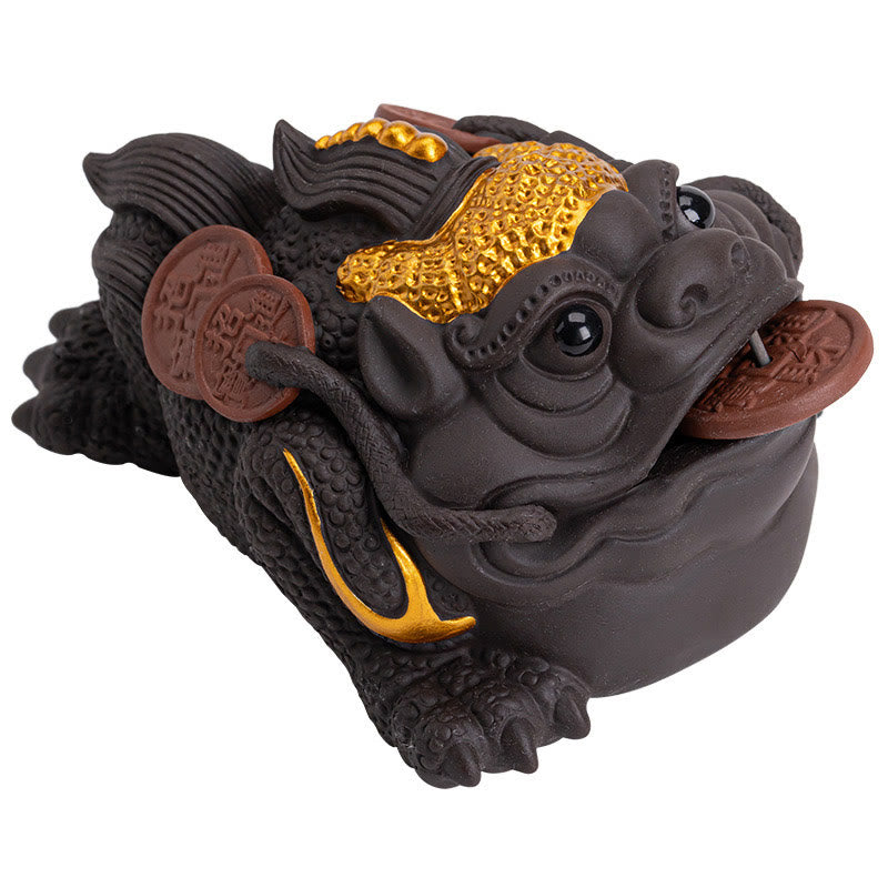 Buddha Stones, Feng Shui, Frosch, Kröte, Kupfermünzen, Keramik, lila Ton, Reichtum, Heim-Tee-Haustier, Figur, Dekoration