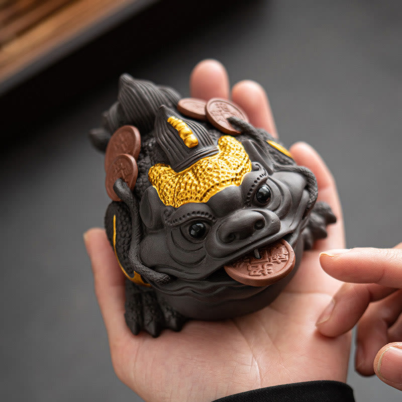 Buddha Stones, Feng Shui, Frosch, Kröte, Kupfermünzen, Keramik, lila Ton, Reichtum, Heim-Tee-Haustier, Figur, Dekoration - image 2