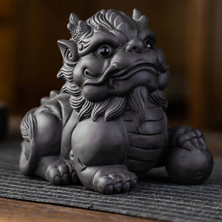 Buddha Stones ​​PiXiu Barren Ball Lila Ton Keramik Tee Haustier Reichtum Hause Figur Dekoration - Pixiu Ball 11,5 x 7,5 x 10 cm - image 1