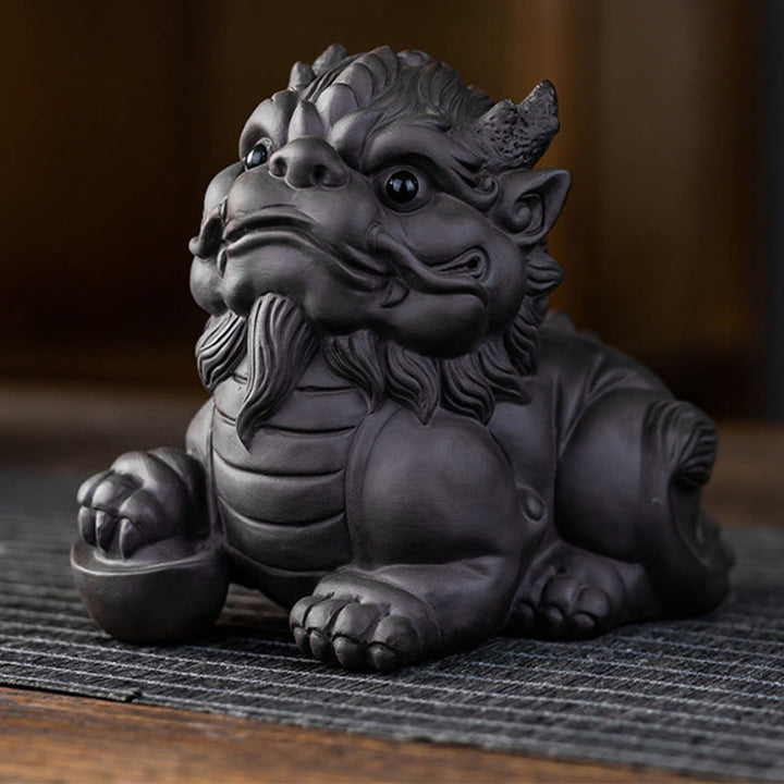 Buddha Stones ​​PiXiu Barren Ball Lila Ton Keramik Tee Haustier Reichtum Hause Figur Dekoration - Pixiu-Barren 11,5 x 7,5 x 10 cm - image 3