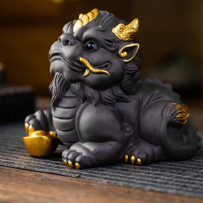 Buddha Stones ​​PiXiu Barren Ball Lila Ton Keramik Tee Haustier Reichtum Hause Figur Dekoration - Pixiu Goldbarren 11,5 x 7,5 x 10 cm - image 15