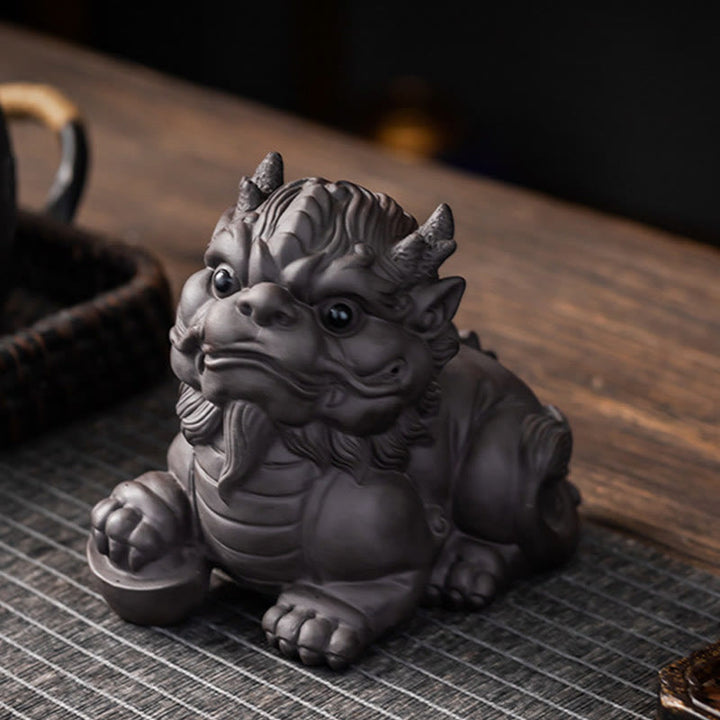 Buddha Stones ​​PiXiu Barren Ball Lila Ton Keramik Tee Haustier Reichtum Hause Figur Dekoration - image 4