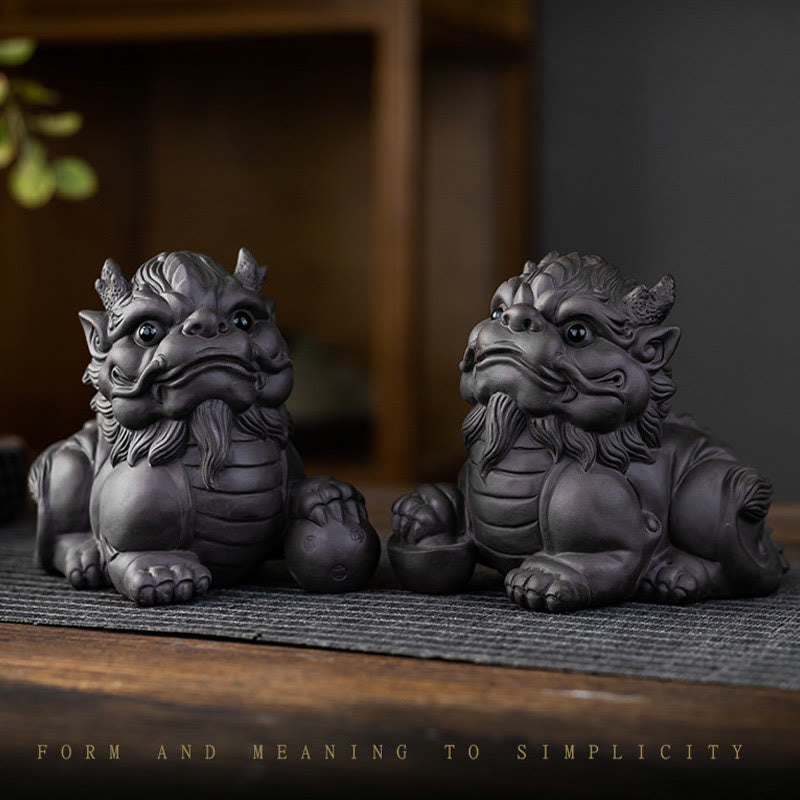 Buddha Stones ​​PiXiu Barren Ball Lila Ton Keramik Tee Haustier Reichtum Hause Figur Dekoration - image 2