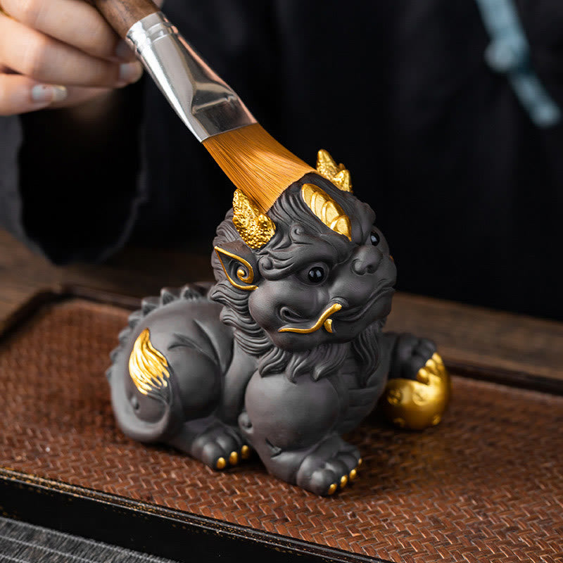 Buddha Stones ​​PiXiu Barren Ball Lila Ton Keramik Tee Haustier Reichtum Hause Figur Dekoration - image 12