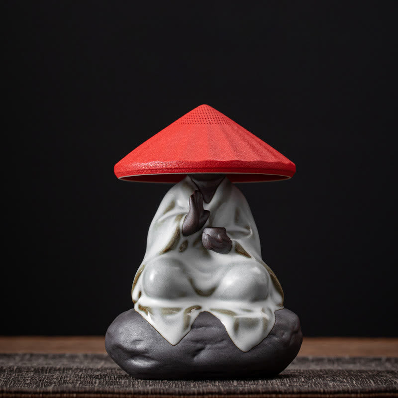 Buddha Stones ​​Kleine Zen Mönch Hut Sieb Keramik Tee Zubehör Figur Startseite Dekoration - Mönchshut-Sieb, rot, 9 x 12,2 cm - image 12