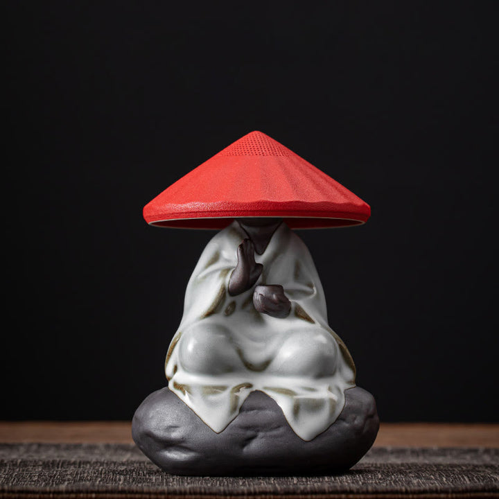 Buddha Stones ​​Kleine Zen Mönch Hut Sieb Keramik Tee Zubehör Figur Startseite Dekoration - Mönchshut-Sieb, rot, 9 x 12,2 cm - image 12
