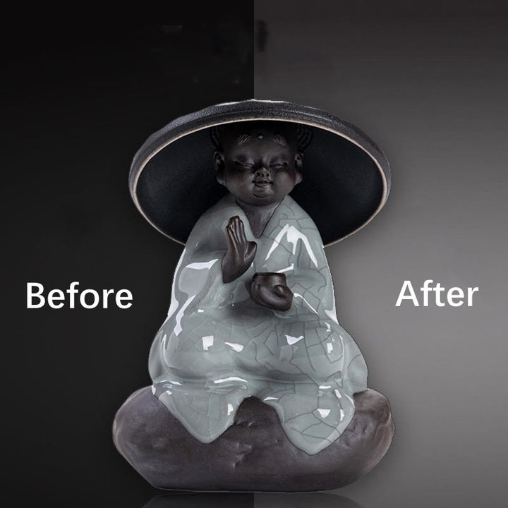 Buddha Stones Kleine Zen Mönch Hut Sieb Keramik Tee Zubehör Figur Startseite Dekoration