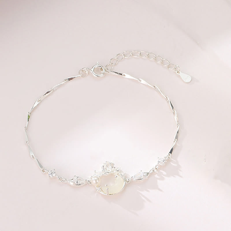 Buddha Stones Hetian Jade 925 Sterling Silber Zirkonia Perle Lotus Armband - image 1