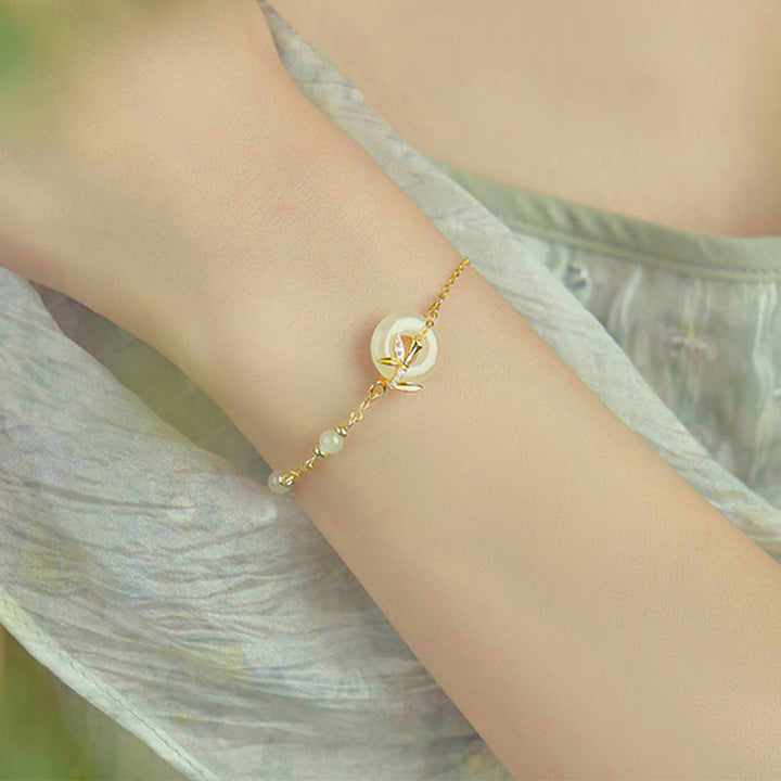 Buddha Stones Hetian Jade 925 Sterling Silber Zirkonia Peace Schnalle Glücksarmband - image 4