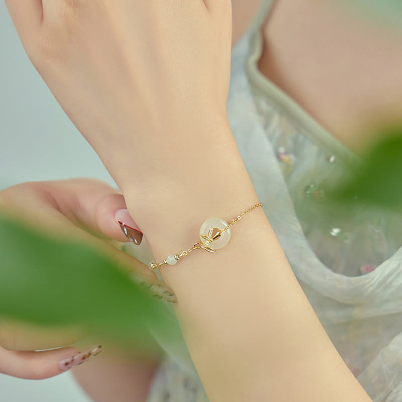 Buddha Stones Hetian Jade 925 Sterling Silber Zirkonia Peace Schnalle Glücksarmband - image 2