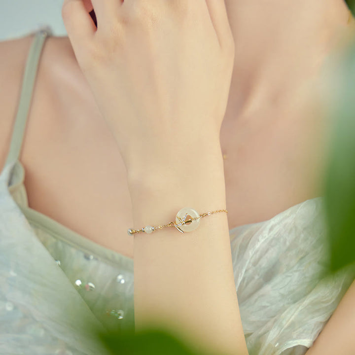 Buddha Stones Hetian Jade 925 Sterling Silber Zirkonia Peace Schnalle Glücksarmband - image 9