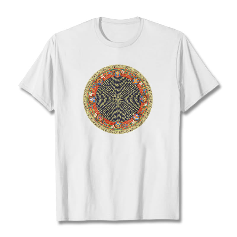 Buddha Stones ​​Kreisförmige Om Mani Padme Hum Acht Glückverheißende Symbole Baumwolle T-shirt - Weiß - 2XL - image 12