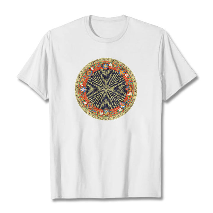 Buddha Stones ​​Kreisförmige Om Mani Padme Hum Acht Glückverheißende Symbole Baumwolle T-shirt - Weiß - 2XL - image 12