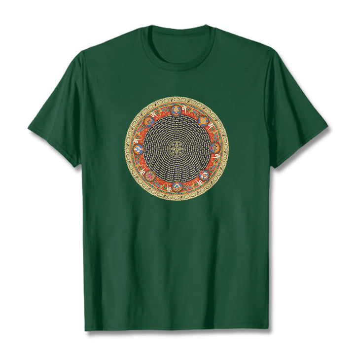 Buddha Stones ​​Kreisförmige Om Mani Padme Hum Acht Glückverheißende Symbole Baumwolle T-shirt - Waldgrün - 2XL - image 1