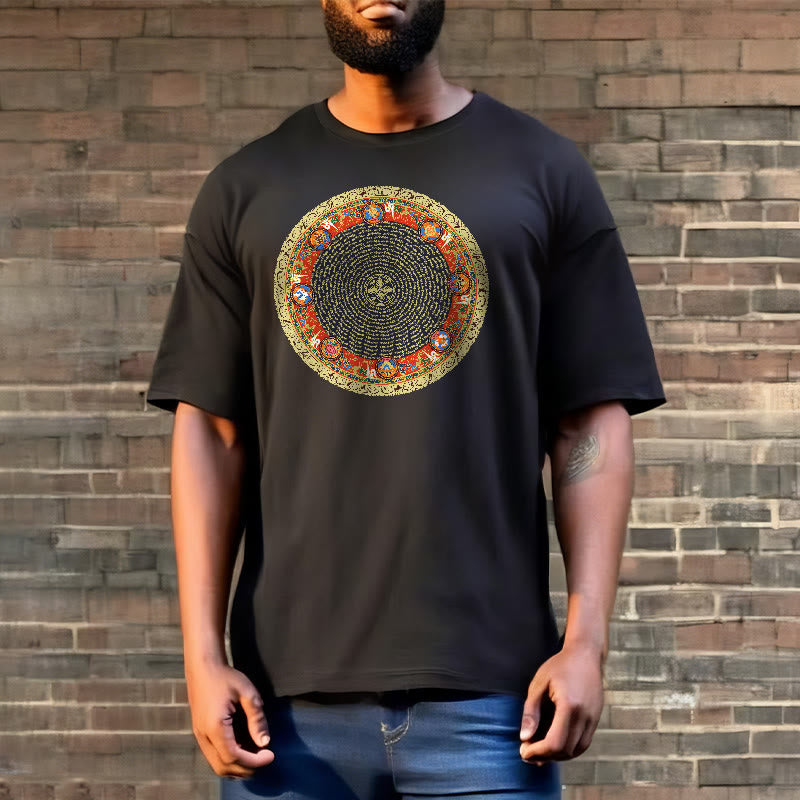 Buddha Stones ​​Kreisförmige Om Mani Padme Hum Acht Glückverheißende Symbole Baumwolle T-shirt - image 6