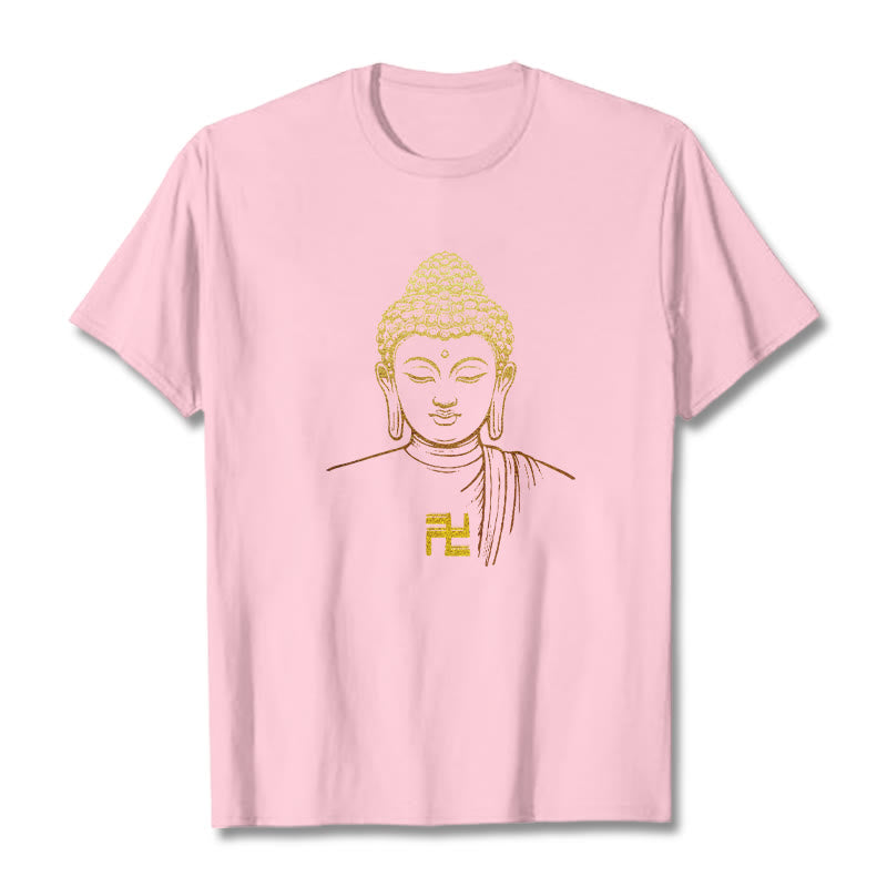 Buddha Stones ​​Hakenkreuz Muster Golden Buddha Baumwolle T-shirt - Hellrosa - 2XL - image 18