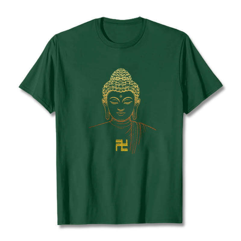 Buddha Stones ​​Hakenkreuz Muster Golden Buddha Baumwolle T-shirt - Waldgrün - 2XL - image 8