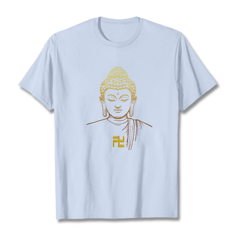 Buddha Stones ​​Hakenkreuz Muster Golden Buddha Baumwolle T-shirt - Hellcyan - 2XL - image 16