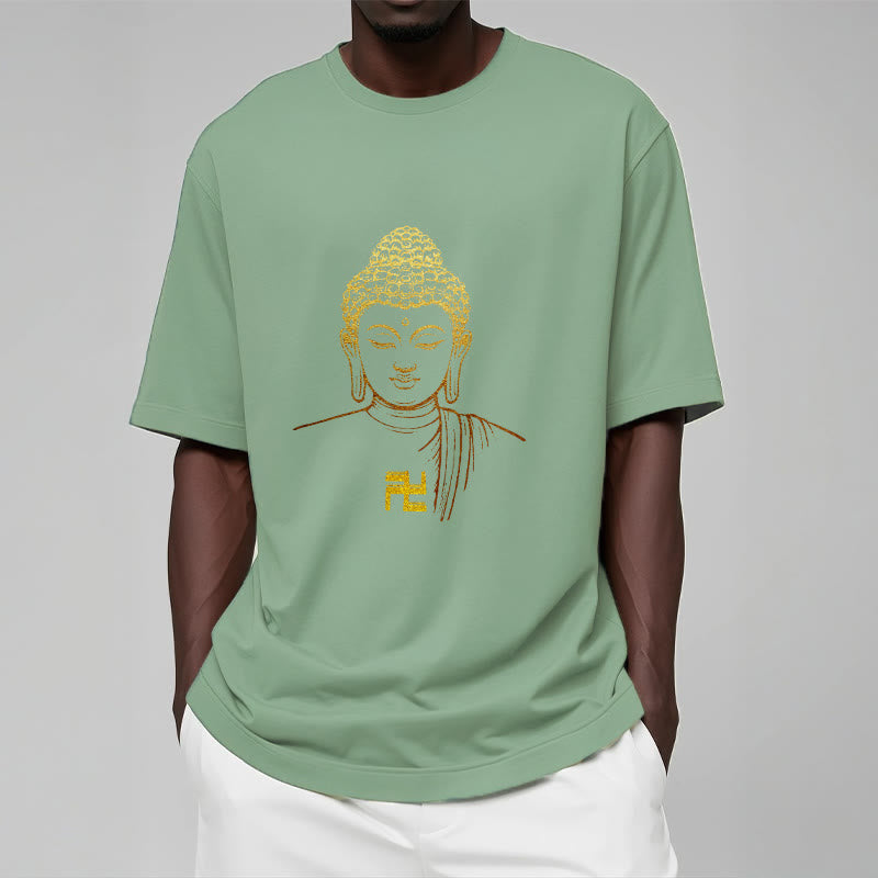 Buddha Stones ​​Hakenkreuz Muster Golden Buddha Baumwolle T-shirt - image 13