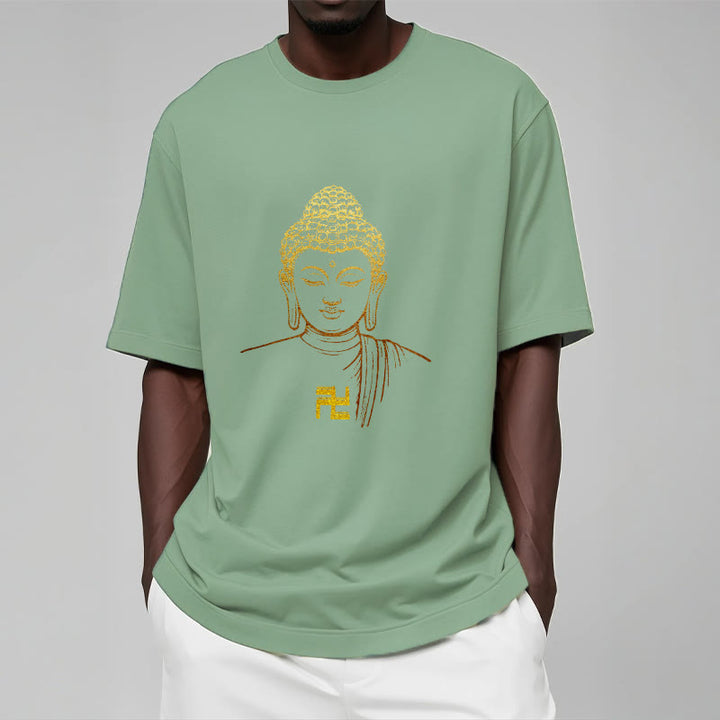 Buddha Stones ​​Hakenkreuz Muster Golden Buddha Baumwolle T-shirt - image 14