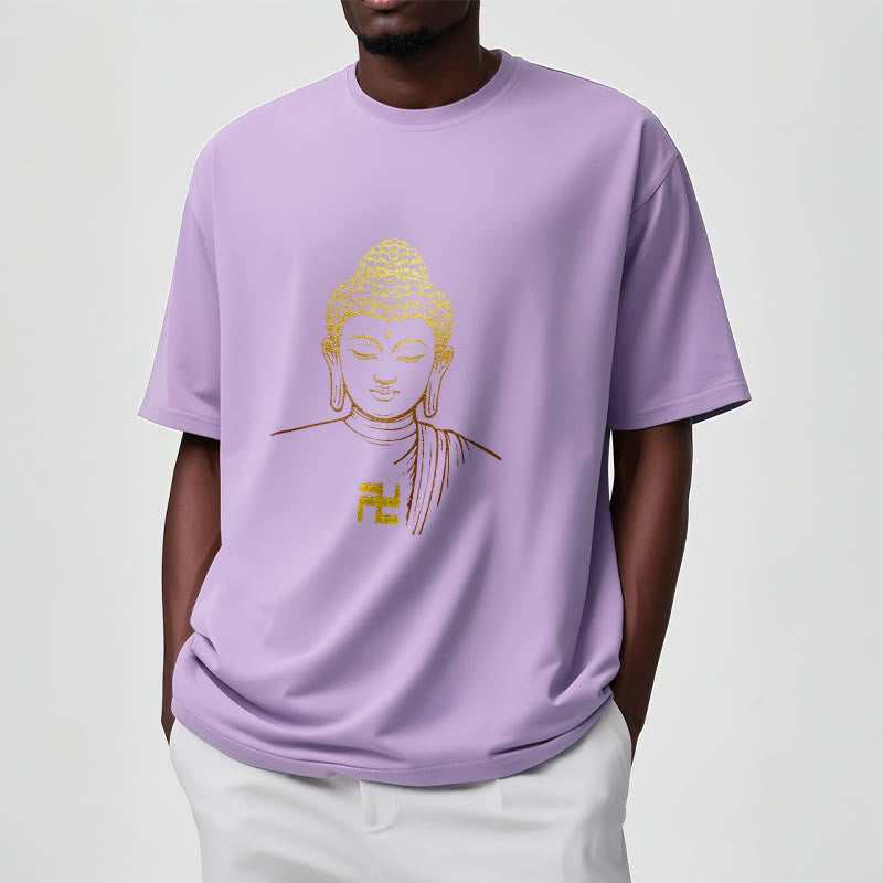 Buddha Stones ​​Hakenkreuz Muster Golden Buddha Baumwolle T-shirt - image 16
