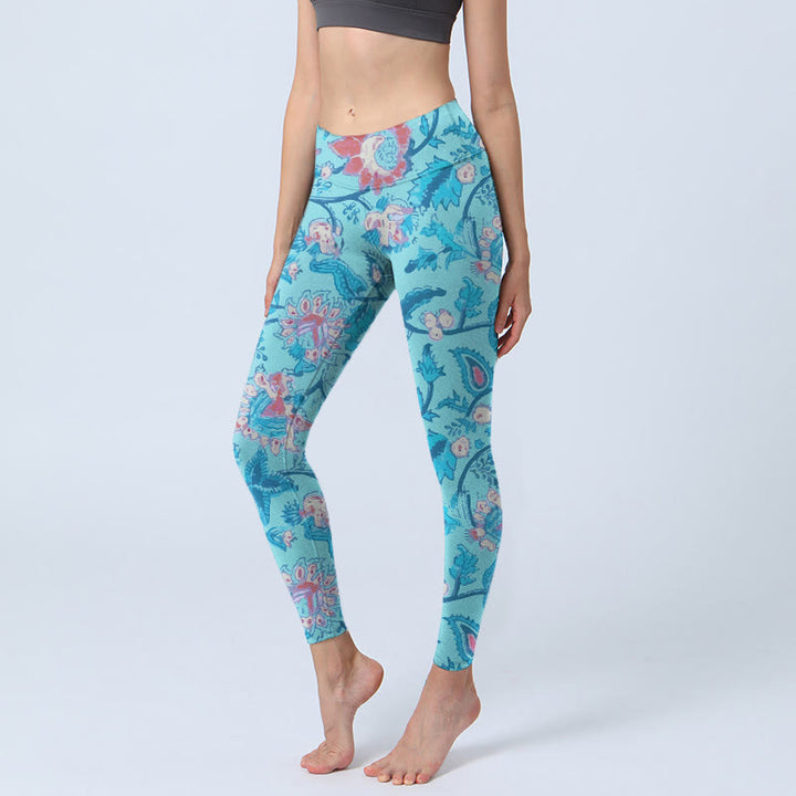 Buddha Stones ​​Blau Rot Blumen Blätter Druck Gym Leggings frauen Yoga Hosen - Himmelblau - US18， UK/AU22，EU50 (4XL) - image 1