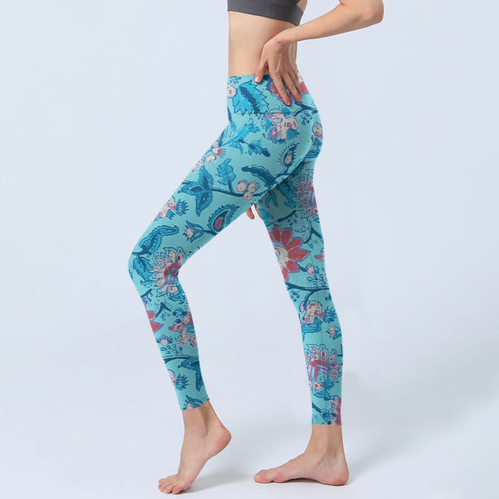 Buddha Stones ​​Blau Rot Blumen Blätter Druck Gym Leggings frauen Yoga Hosen - image 3