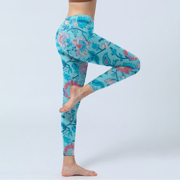 Buddha Stones ​​Blau Rot Blumen Blätter Druck Gym Leggings frauen Yoga Hosen - image 4