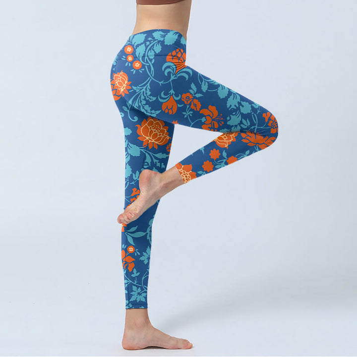 Buddha Stones ​​Stahl Blau Rot Tulpen Blumen Blätter Druck Gym Leggings frauen Yoga Hosen - image 4