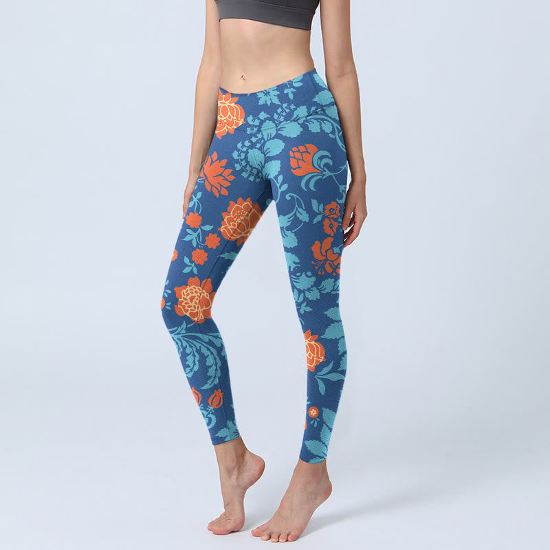 Buddha Stones ​​Stahl Blau Rot Tulpen Blumen Blätter Druck Gym Leggings frauen Yoga Hosen - Stahlblau - US18， UK/AU22，EU50 (4XL) - image 1