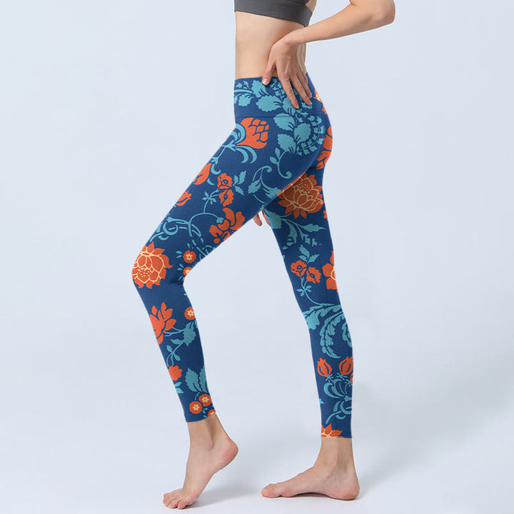 Buddha Stones ​​Stahl Blau Rot Tulpen Blumen Blätter Druck Gym Leggings frauen Yoga Hosen - image 2